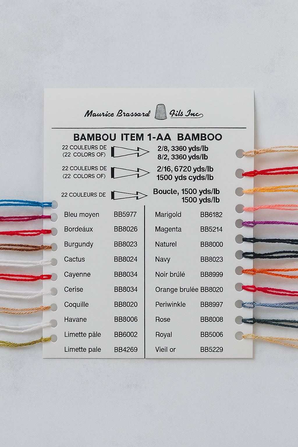 Maurice Brassard Bamboo-Bambus Farbkarte – Ne 8/2 - 22 Farben